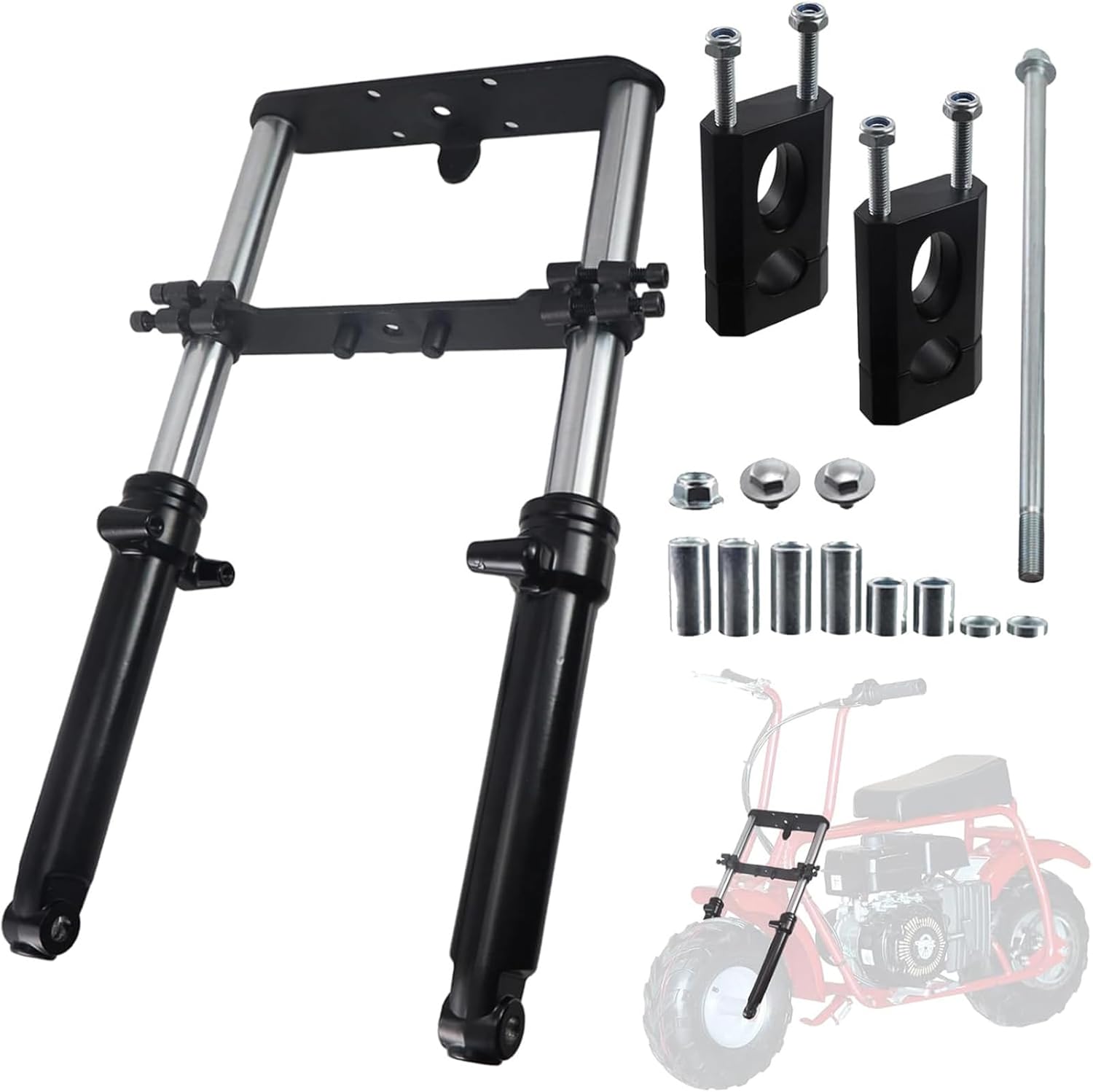 Mini Bike Front Fork Suspension & 7/8" Handlebar Riser Kit fit for Coleman CT100U for Monster Mega Moto MMB80 MMB105 80cc 105cc Motovox MBX10 MBX11 for Baja DB30 GMB100 TrailMaster Storm 200