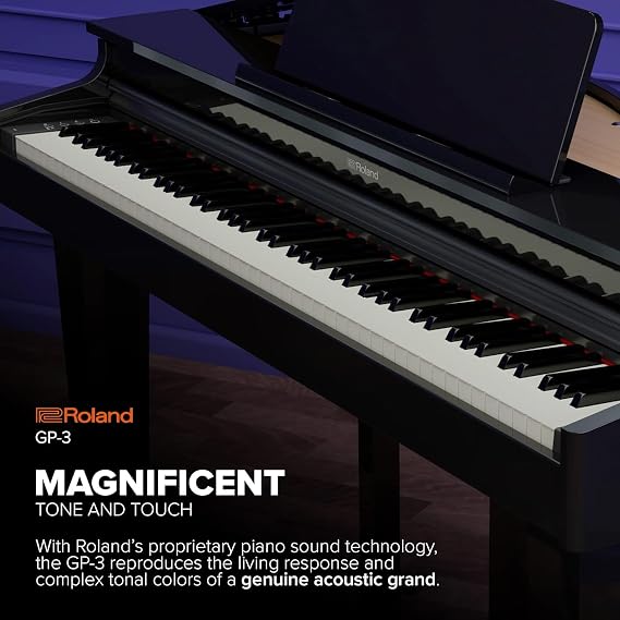 Roland GP-3 Digital Piano | Low-Profile Grand Piano with a Space-Saving Footprint | Premium Roland Piano Technologies | Authentic Tone and Touch | Immersive Sound | Onboard Bluetooth & More