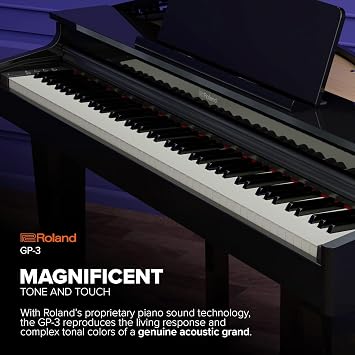 Roland GP-3 Digital Piano | Low-Profile Grand Piano with a Space-Saving Footprint | Premium Roland Piano Technologies | Authentic Tone and Touch | Immersive Sound | Onboard Bluetooth & More