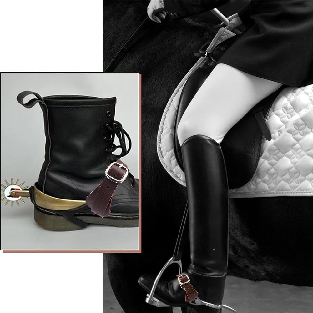 GORGECRAFT 4pz Cinturini Speroni in Vera Pelle Cocco Marrone con Lacci Scarpe con Tacco Alto Cinturini Scarpe alla Caviglia con Fibbia Staccabile Cintura Regolabile Stivali da Cowboy Western A Strato