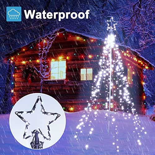 Joomer Christmas Tree Lights White, 400 LED 1.8m x 10 Strand Christmas Lights Mains Powered with Ring + Topper Star, 8 Modes Timer Fairy String Lights Outdoor for Garden Lawn Xmas Tree Decorations