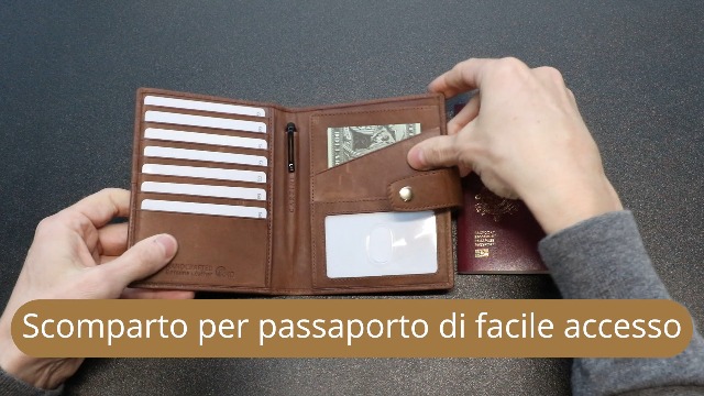 Porta Passaporto VULKIT Con Supporto AirTag - Pelle Vegana, Blocco RFID, Grigio - Foto 10