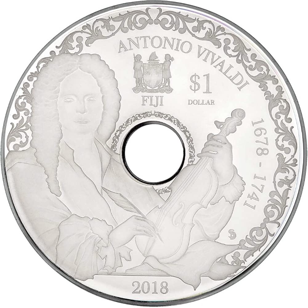 Antonio Vivaldi Playable Cd Prooflike Silver Coin 1$ Fiji 2018