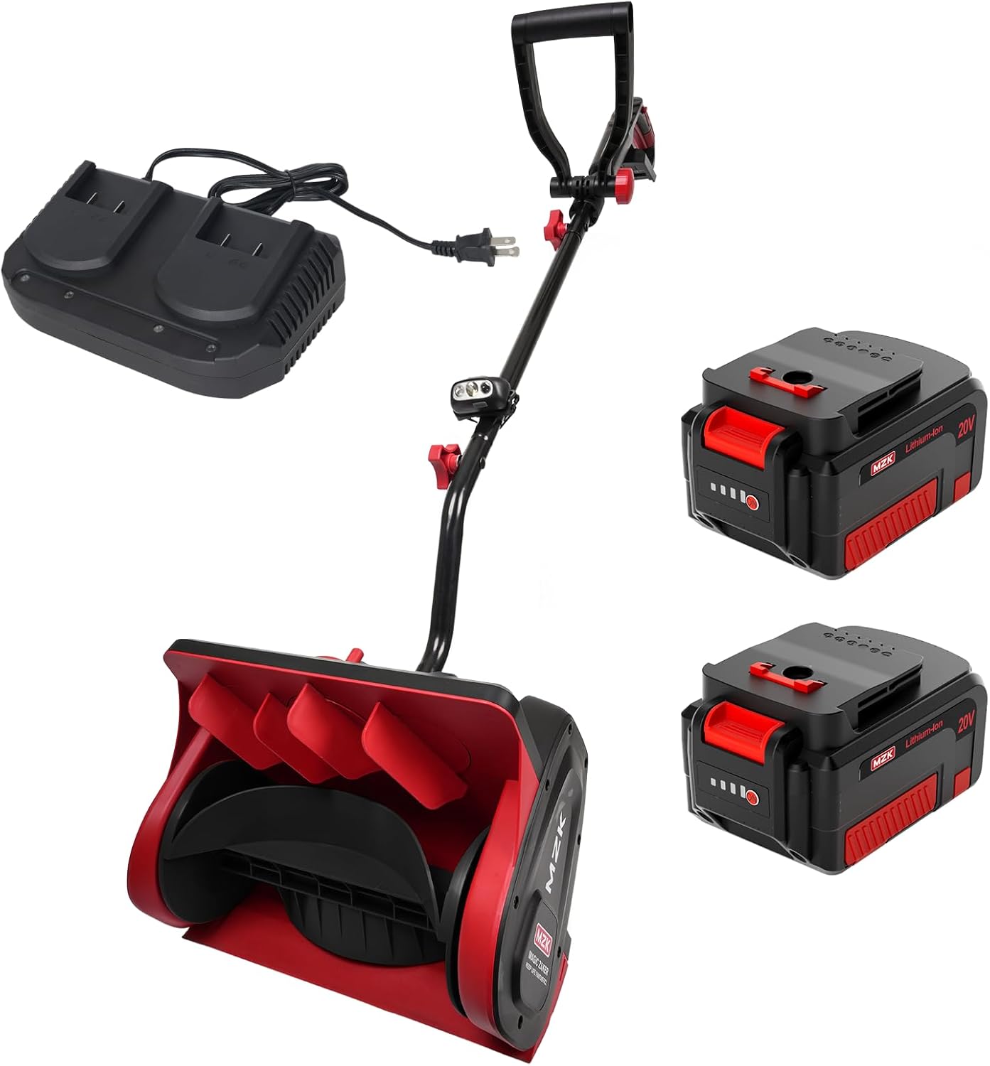 MZK Cordless Snow Shovel, 20V 13-Inch Battery Powered Snow Thrower, Battery Snow Blower with Directional Plate & Adjustable Front Handle(4.0Ah Li-ion Battery & Fast Charger Included),Red