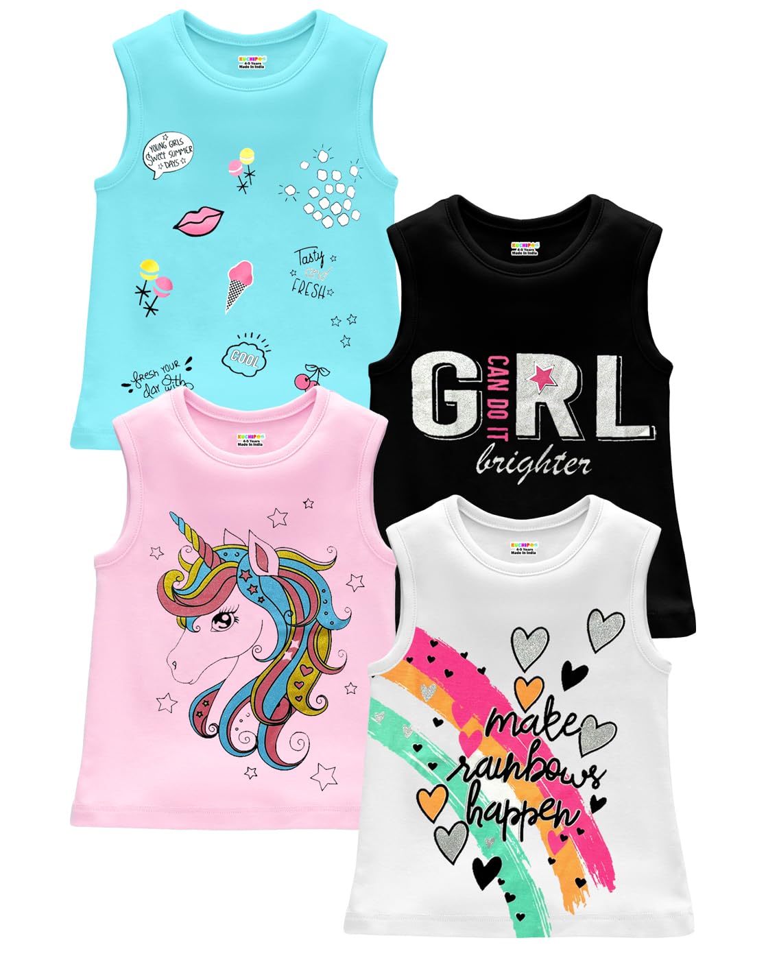 KuchipooGirls Sleeveless Regular Fit Cotton T-Shirt
