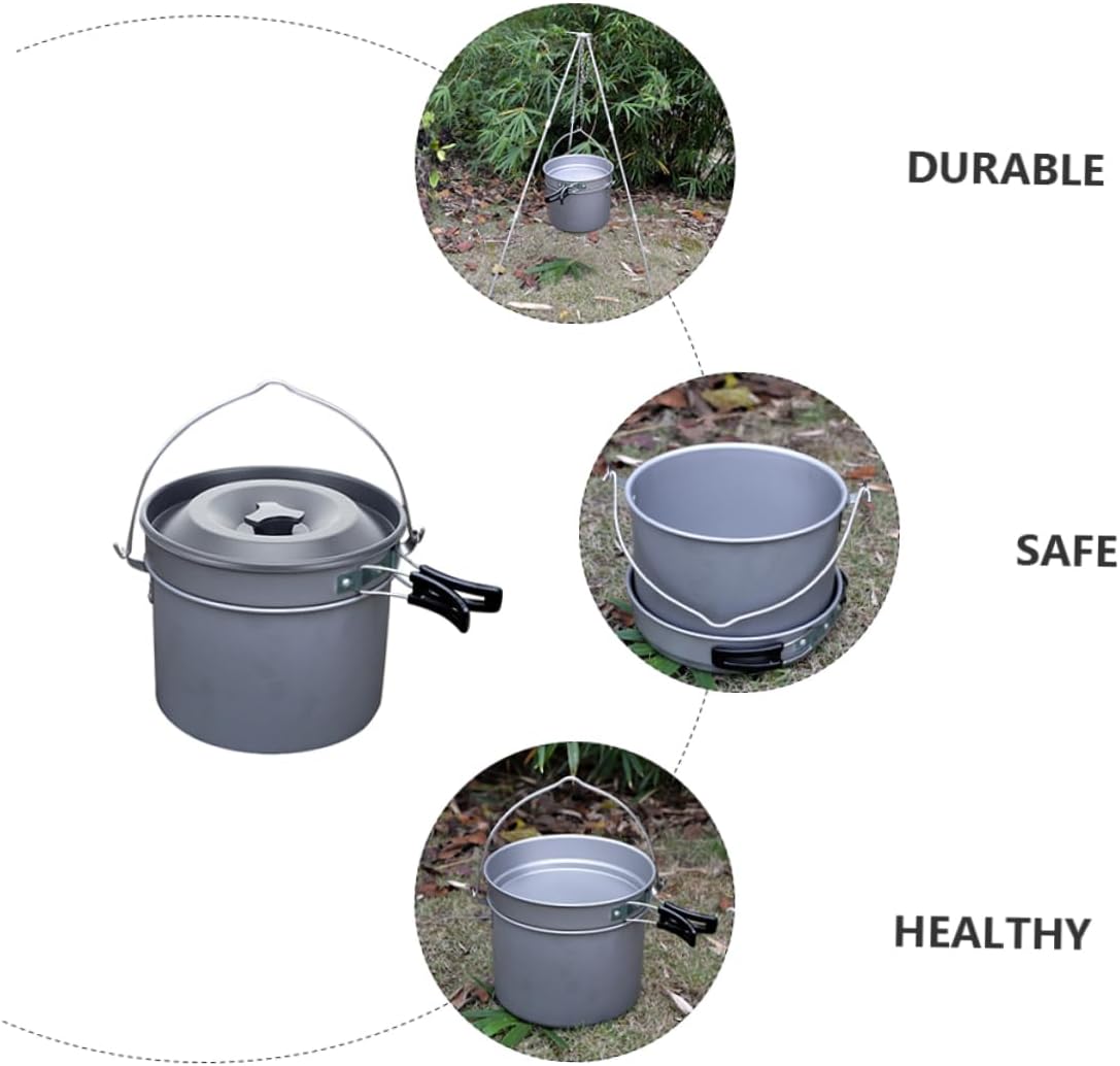 Sosoport 1set Camping Cooking Pot Set Lightweight Outdoor Cookware for People Skid Handle Non-Stick Design for Camping Hiking and Picnics