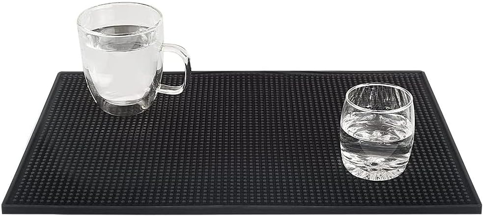 Tebery Black Rubber Bar Service Spill Mat 18" x 12" (2 Pack)