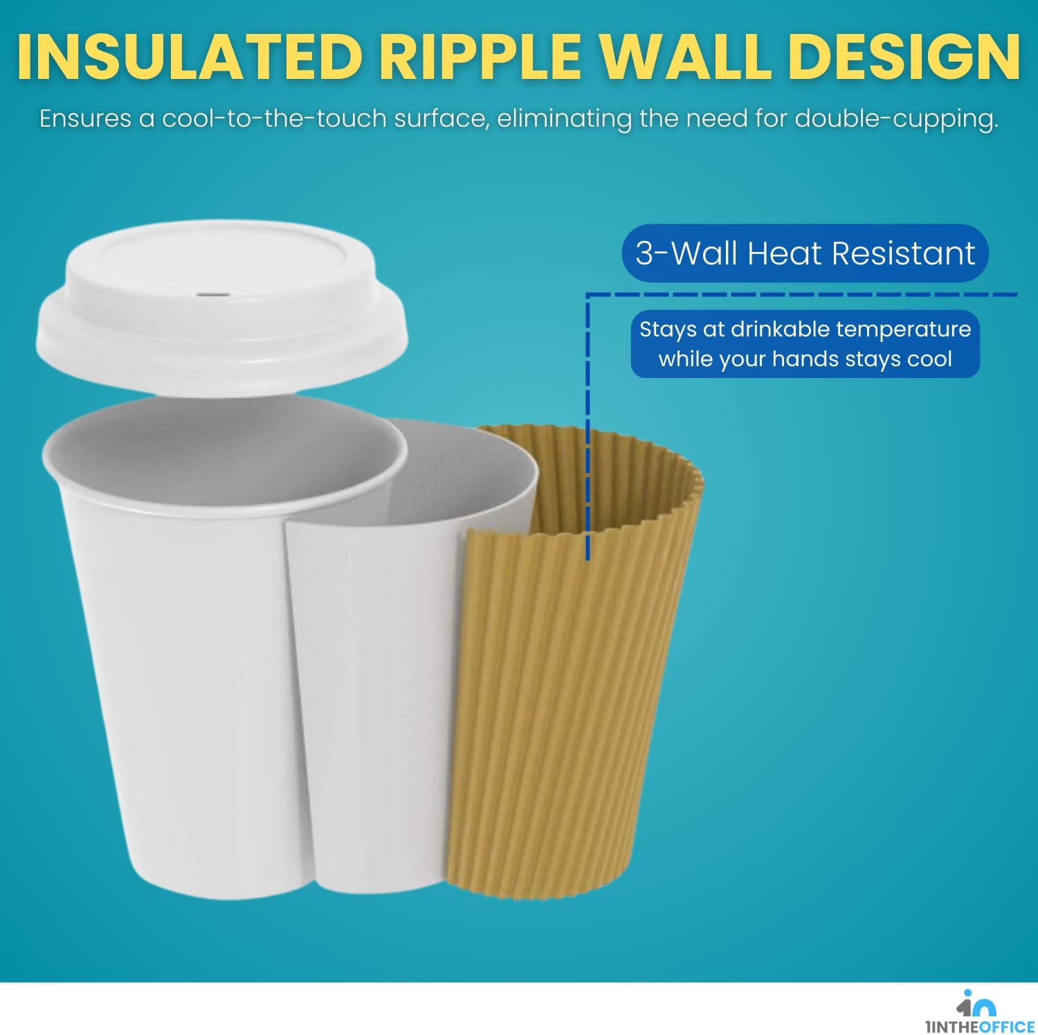 Disposable Coffee Cups with Lids, Paper Cups 10 oz, Insulated Ripple Wall, 50 Pack - Image 5