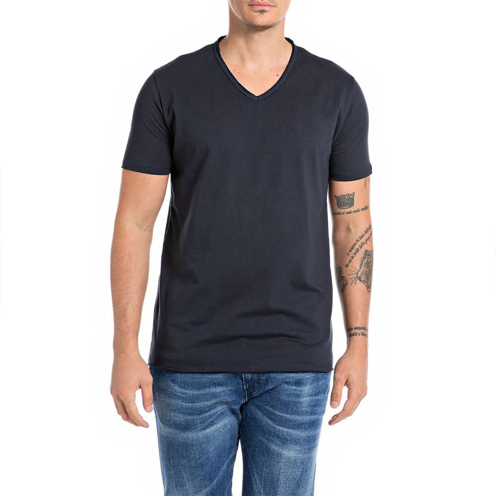 Replay Herren T-Shirt Kurzarm mit V-Ausschnitt