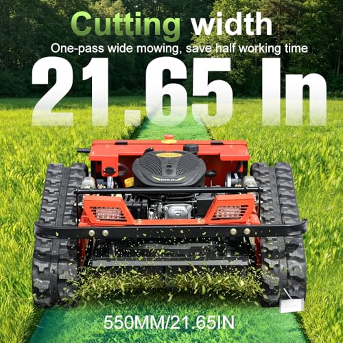 Image of INFRONT Remote Control Lawn Mower - All Terrain Tracks, 45 Slope Climbing, Gas Electric Hybrid, High Power Strong Mower