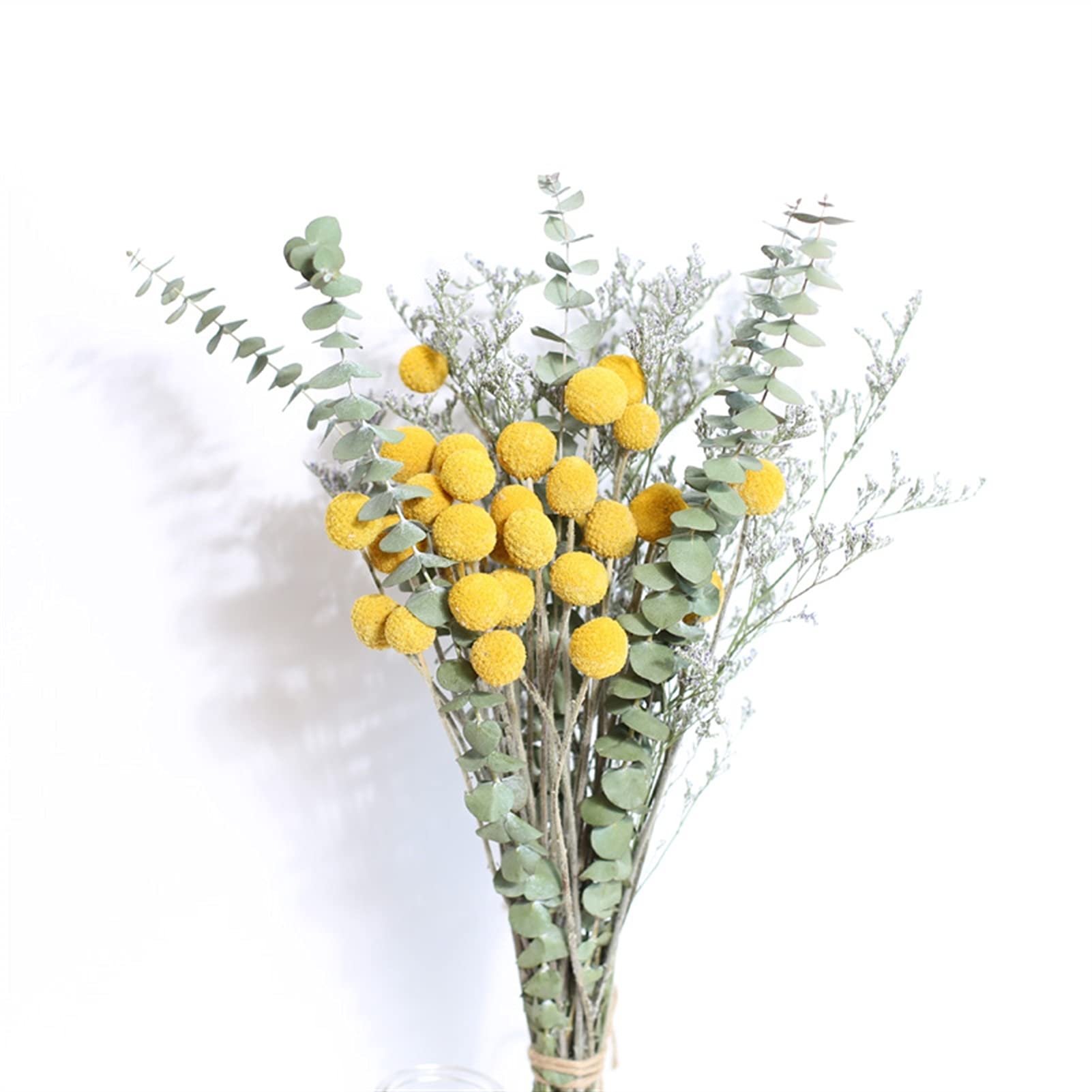 Bouquet décoratif 1 Set Naturel Gypsophila séchée Eucalyptus Golden Ball réel Fleur sèche préservée pour Accessoires de décoration de fête de Mariage à la Maison Fleurs séchées
