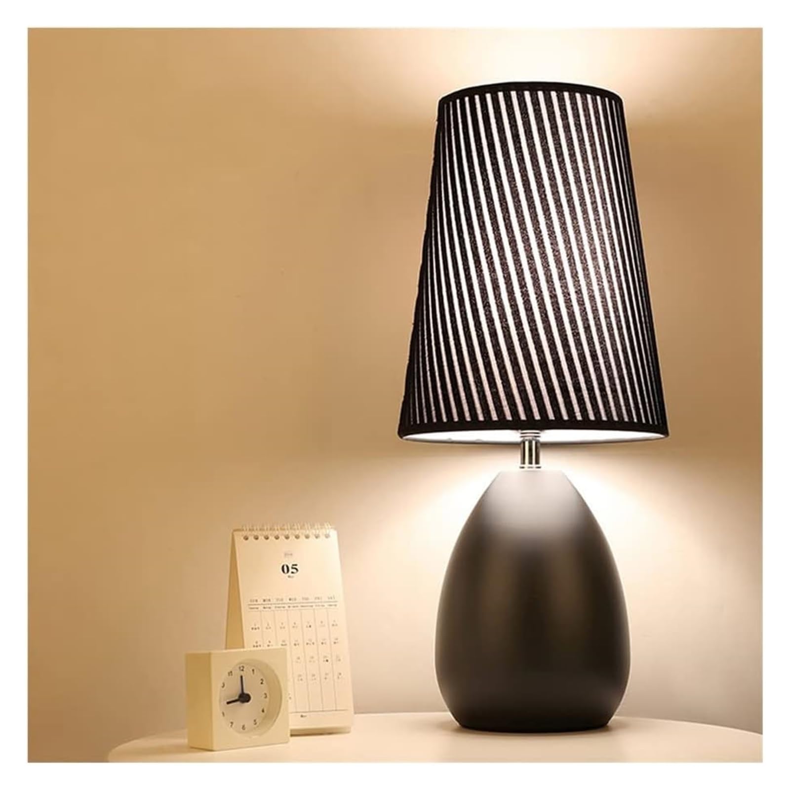 NTIYOU Table Lamps Multifunction Desk lamp Traditional Bedside Nightstand Lamp 3 Color Dimmable Table Lamp with Fabric Drum Shade Decor Eye-Caring (Color : Black_Touch Switch)