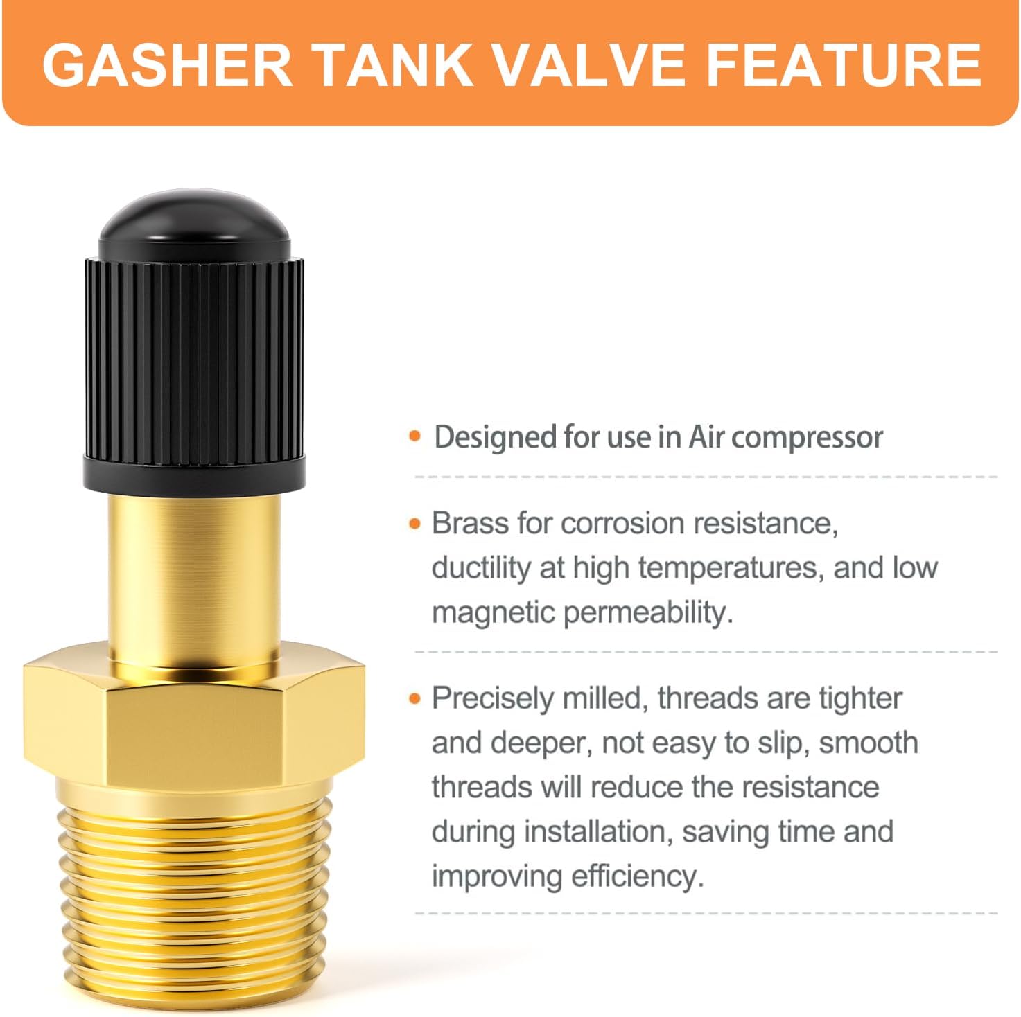 GASHER 2PCS 1/4" NPT Tank Valve Anti-Corrosion Brass Schrader Valve, Using with Air Compressor Tanks