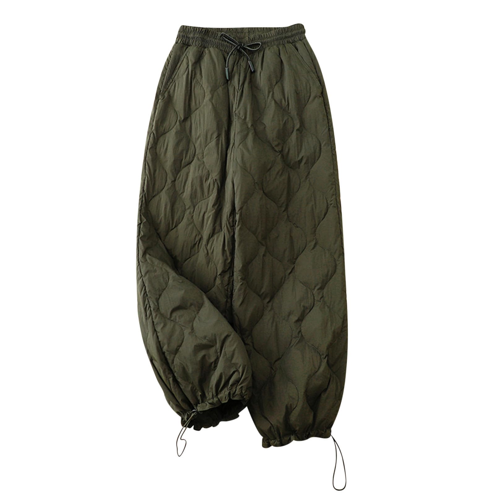 HGps8wWomen's Padded Quilted Down Pants, High Waisted Winter Warm Windproof Baggy Ski Snow Pants with Pockets