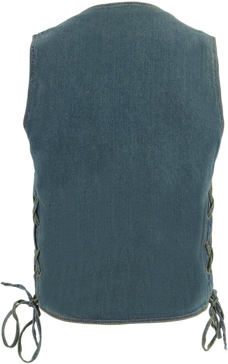 Milwaukee Leather DM1360 Men's Classic Blue Denim Motorcycle Biker Riders Vest w/Adjustable Side Laces