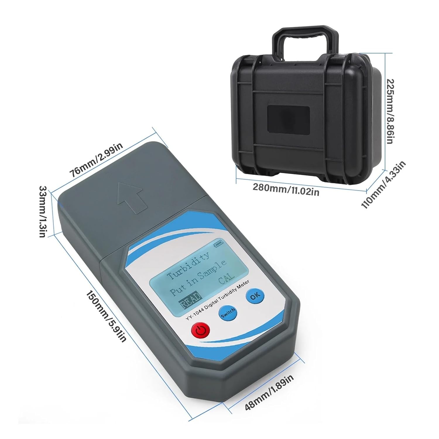 Portable Digital Turbidity Meter 0 to 1000 NTU Scattered Light Water Quality Tester for Aquaculture, Hydroponics, Lab, Pool for Plant Wine Industry