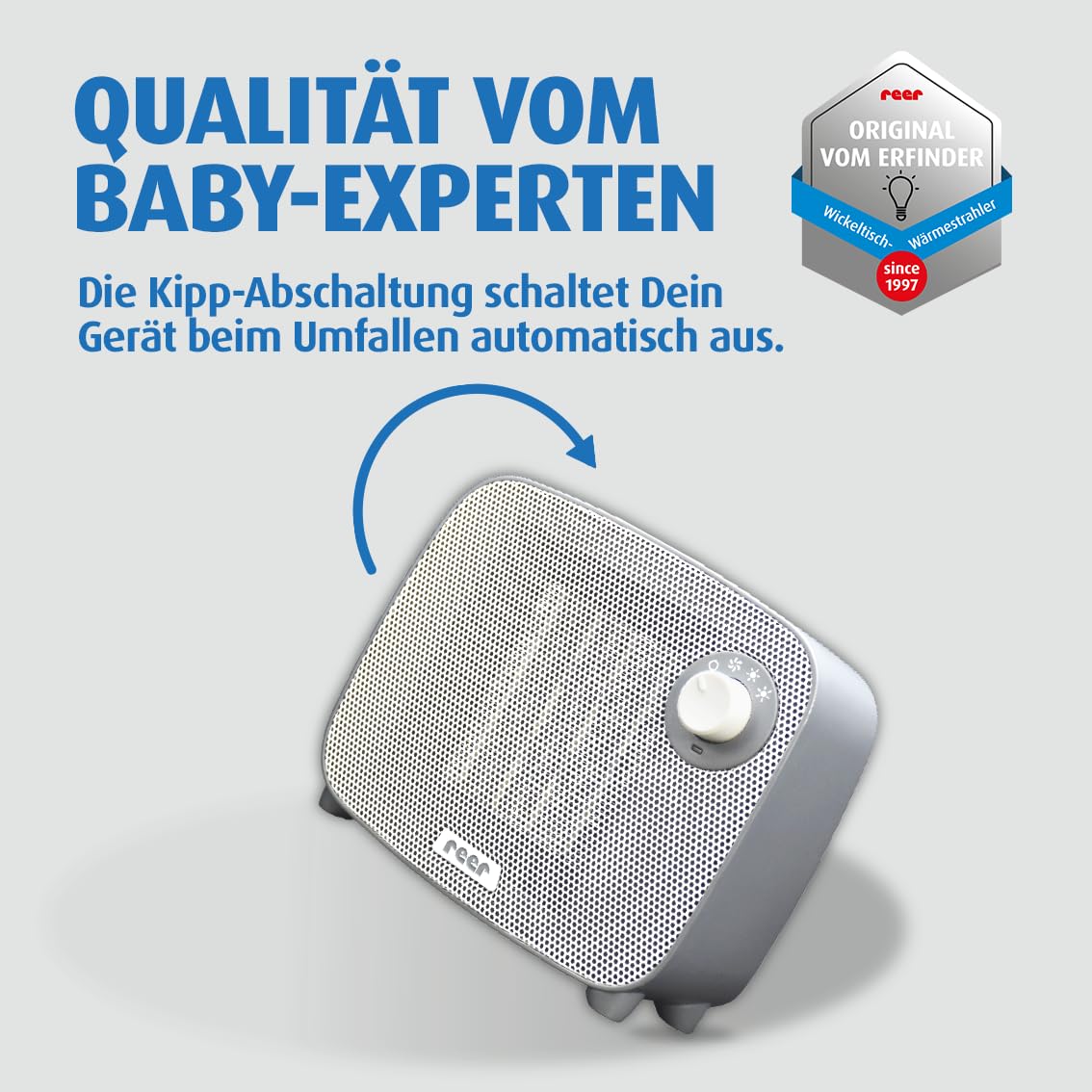 Reer FeelWell Air Heizlüfter für Babys 3in1 - Zuverlässig, Wärmend, Sicher - 2 Wärmestufen und Kühlfunktion, anthrazit