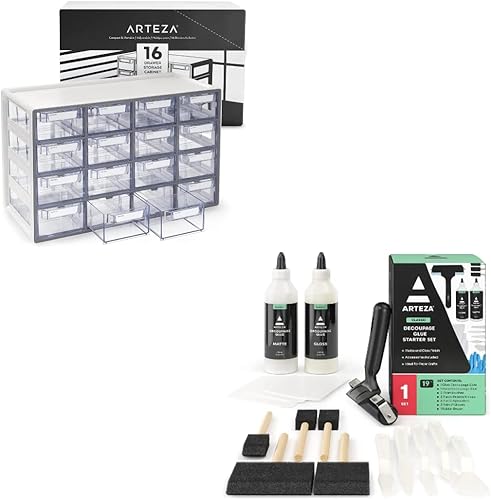 Miniatura 1 de ARTEZA Gabinete de almacenamiento de 16 cajones y kit de manualidades de pegamento de Decoupage Arteza, suministros para manualidades de papel,