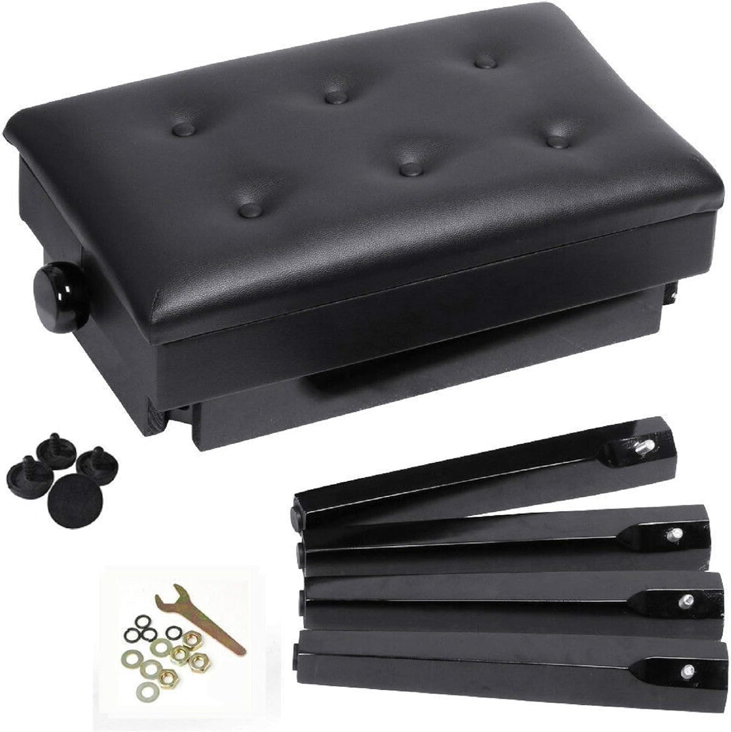 Klavierbank Klavierhocker Höhenverstellbar Mit PU Leder Gepolsterter Höhenverstellbarer Hocker Sitz Kissen Stauraum Taste Ablagefach Hocker Schwarz 56 x 33.5 x 58CM