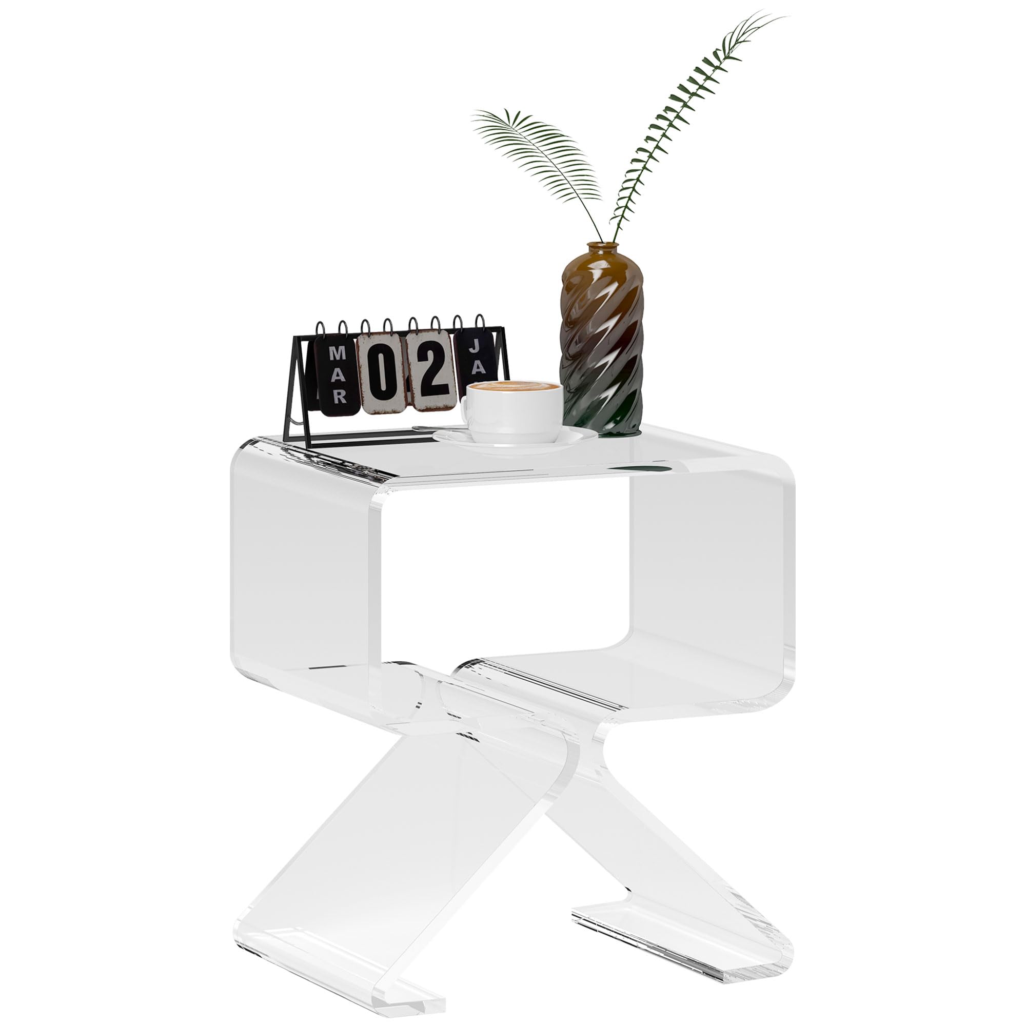 HOMCOM Tavolino Basso Geometrico a 2 Livelli con Gambe Triangolari, Tavolino da Salotto in Acrilico, 40x30x45 cm, Trasparente