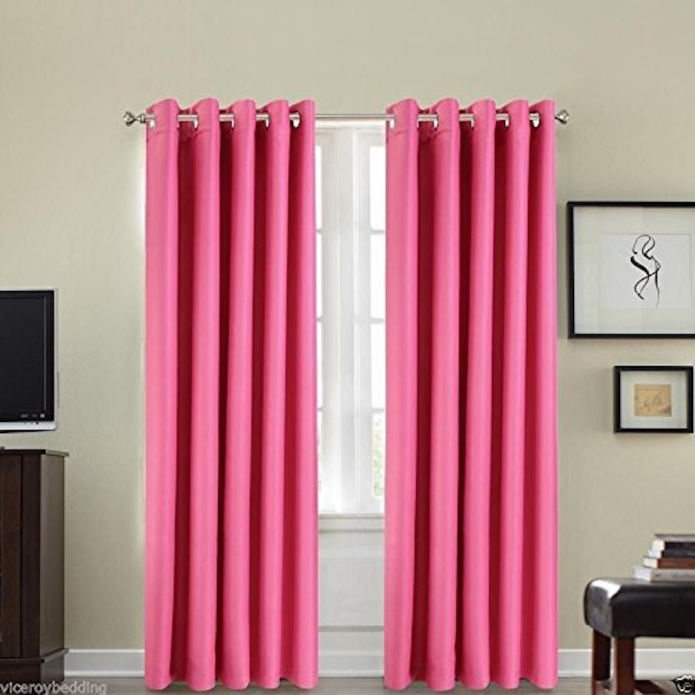 Viceroy Bedding Pink Luxury 66" Width X 84" Drop Faux Silk Door Eyelet/Ring Top Curtain Including Matching One Tie Back (Pink)