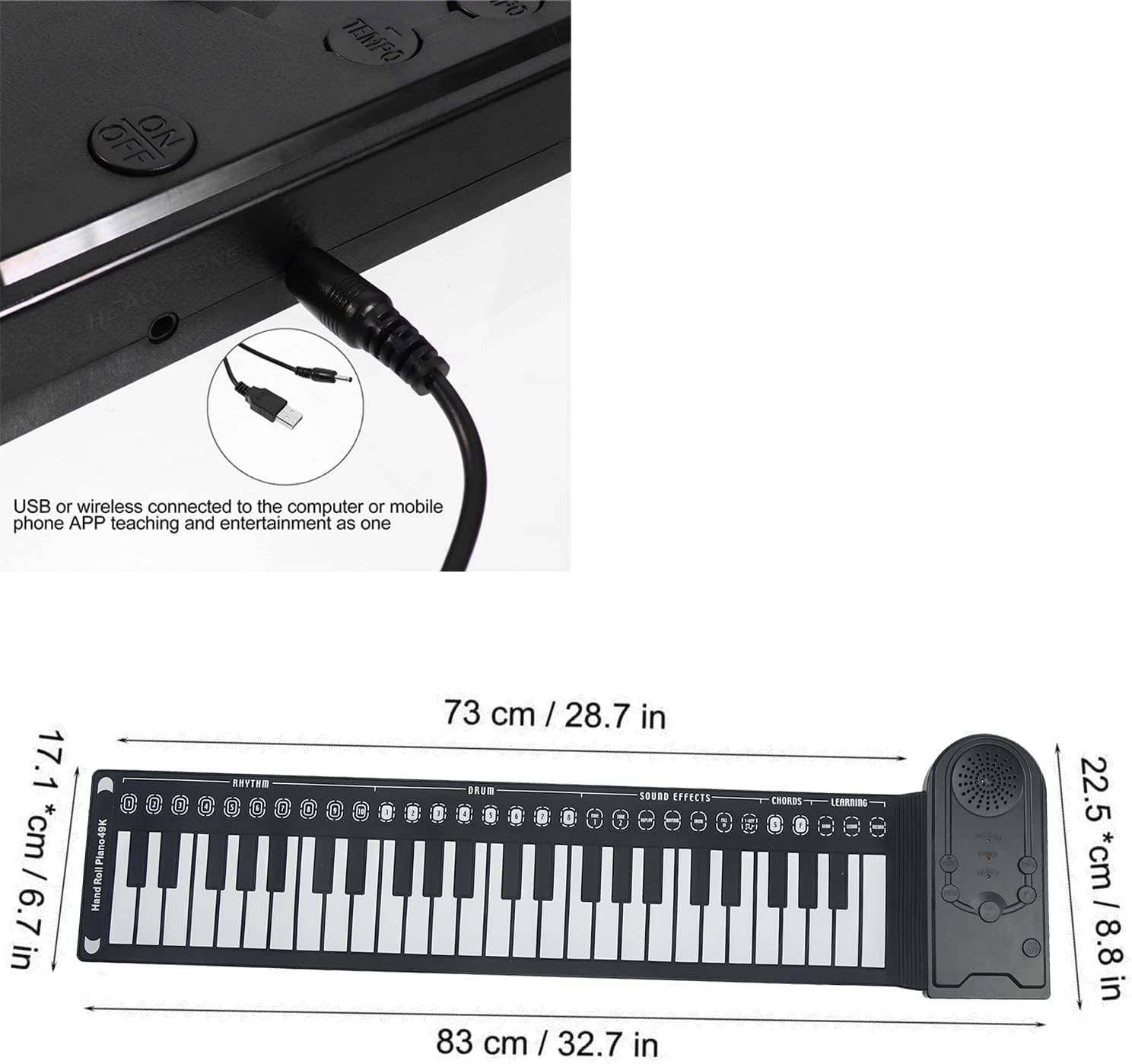 Denpetec 49-Key Roll Up Piano laid flat
