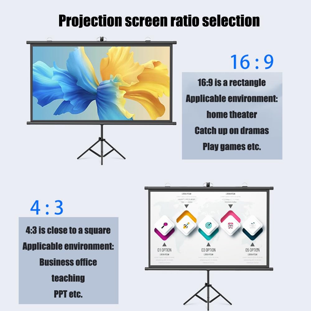 Schermo di proiezione 60 Pollici formato 4:3/ 16:9, telo proiettore con piedistallo treppiede per videoproiettore Full HD 3D 4K, Home cinema theater ufficio Schermo Proiettore ( Size : 60" (16:9) )