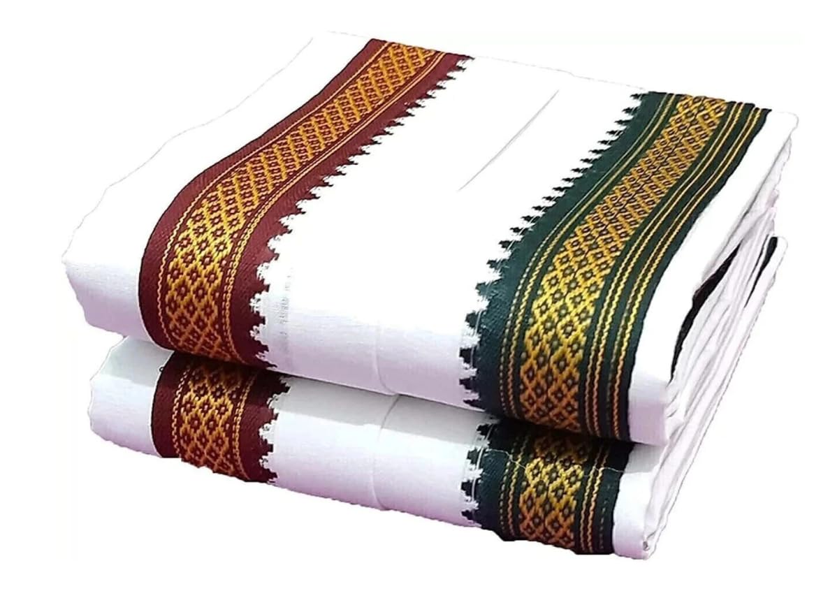 Gone Textiles | Cotton Angavastram with Red & Green Border | Handloom Weaved Angavasthram | Pack of 2-picture-26