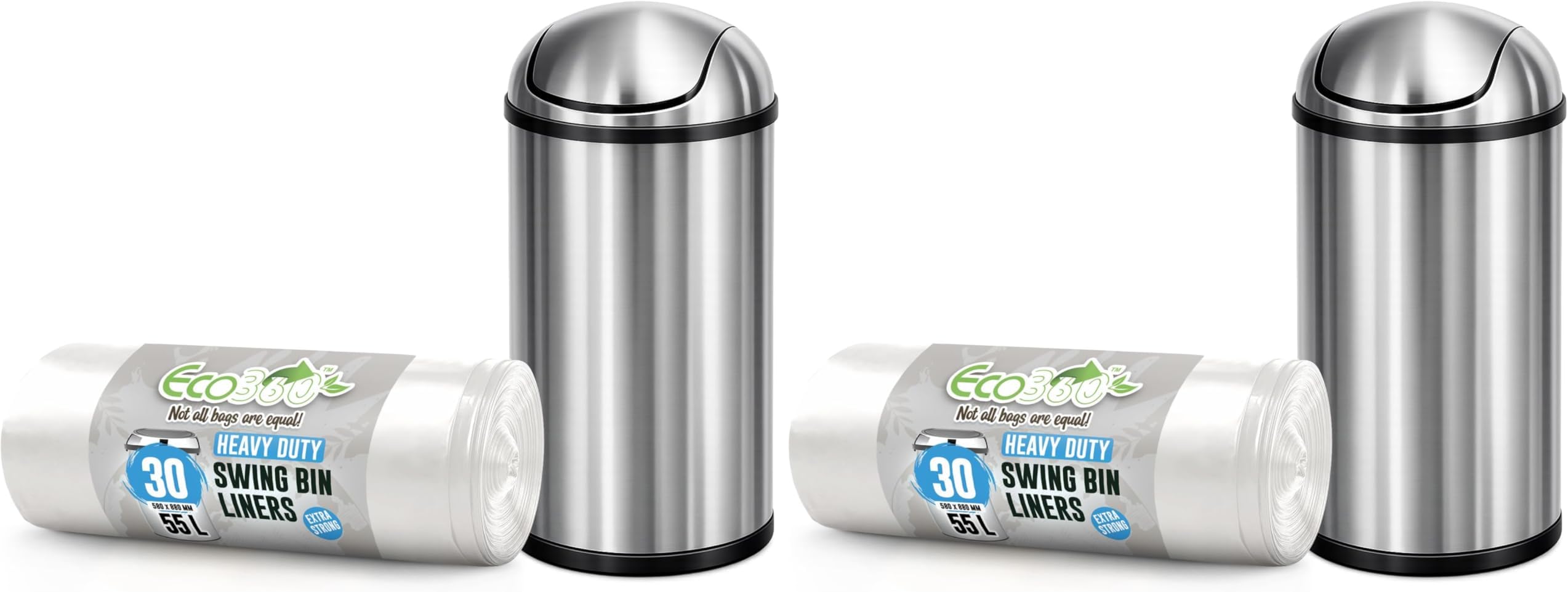 Ecobag 30 Heavy Duty Swing Bin Liners White EcoBag, 55Litre, (225) (Pack of 2)