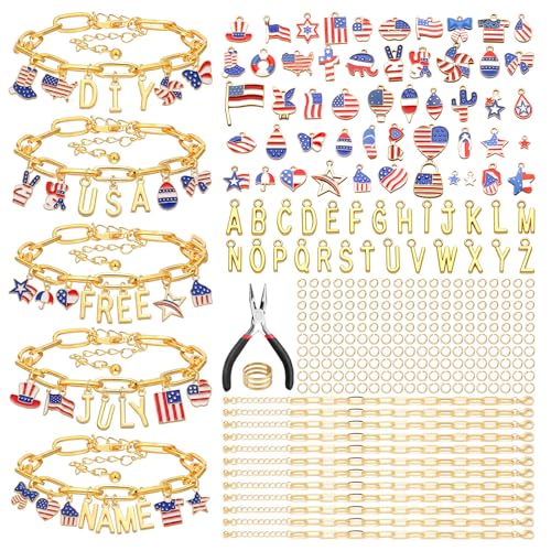 Kigeli 394 Pcs Patriotic Jewelry Making Charms Gold Letter USA Flag Star