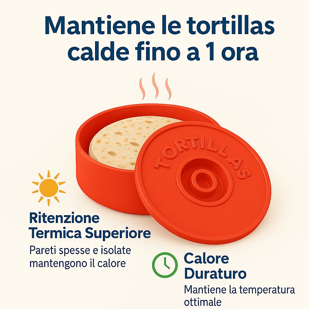 Tortilla Warmer - Tortillero Messicano per Mantenere Tortillas Messicane Calde - Fajitas - Burritos Messicano - Quesadillas - Tacos Messicani - 22 cm (Rosso)