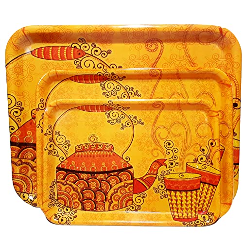 Newville Lovely Printed Melamine Serving Trays Set of 3 for Snacks and Dining Table (Small, Medium, Large) (Best Print)