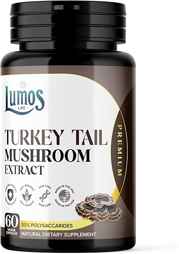 Cápsulas de suplemento de hongos de cola de pavo - Cola de pavo orgánica - Hecho en Estados Unidos - Extracto de cuerpos fructíferos - 1000 mg, 50%