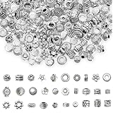 200PCS Spacer Beads Tibetan Antique Silver Bead Spacers, Assorted Styles Metal Filigree Seed Beads Alloy Loose Charm for DIY Jewelry Making and Crafts(1-5mm Hole)