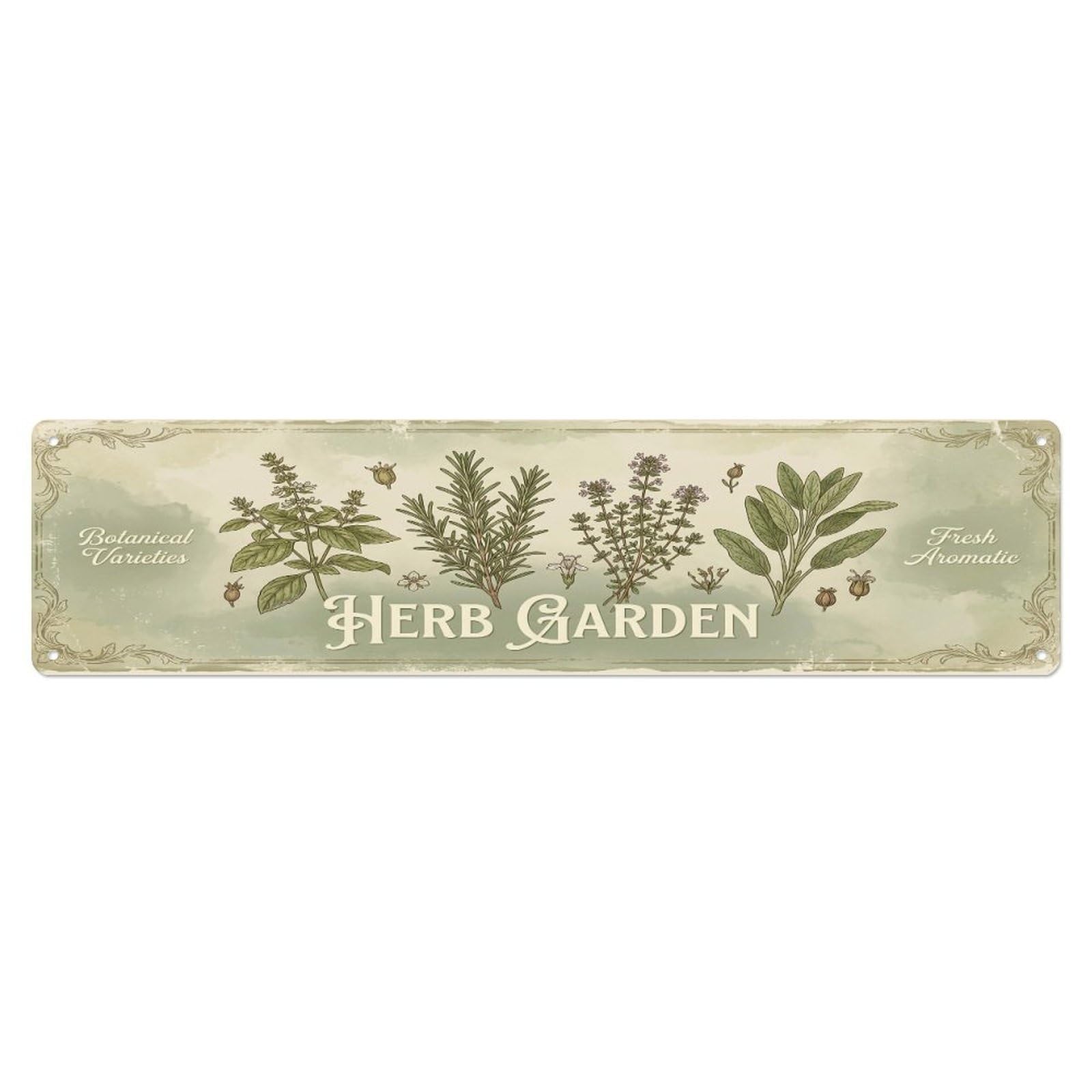 Olhnbad 4X16inch(10X40cm) Vintage Cottagecore Garden Herb Garden Banner Metal Tin Sign