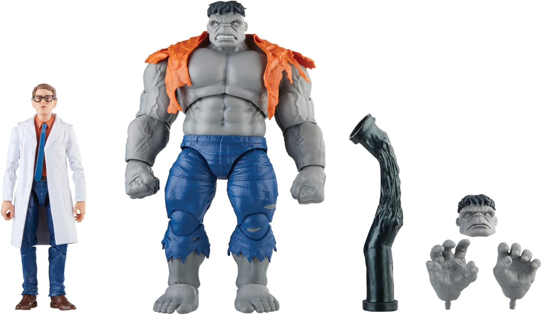 Marvel Legends Series Gray Hulk and Dr. Bruce Banner, Avengers 60th Anniversary Collectible 6 Inch Action Figures, 6 Accessories