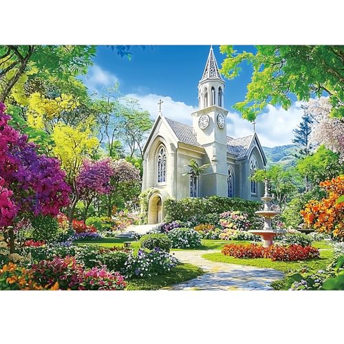 1000 Piece Puzzle for Adults,Little Chapel Puzzles,Beautiful Garden Countryside Jigsaw Puzzles 1000 Pieces,Fun Christian Puzzle for Adults Kids Seniors,Challenging Family Game Great Gift Idea,28x20 in