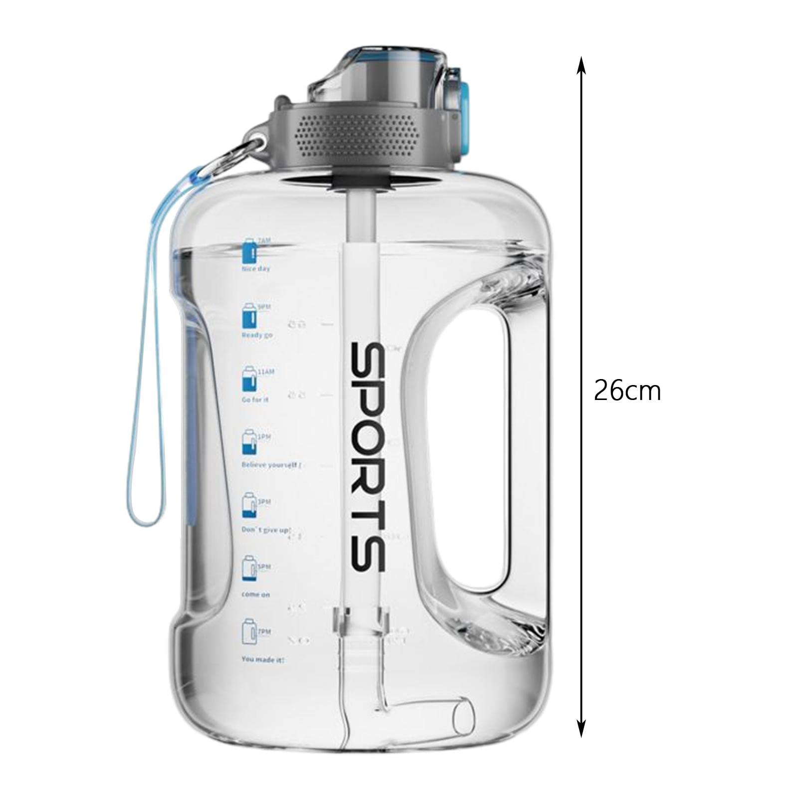Wasserflasche mit Strohhalm, Großem Fassungsvermögen, Tragegurt, Auslaufsicher, mit Tragegriff – Ideal Zum Radfahren, Laufen Und Wandern, klar 2500ml