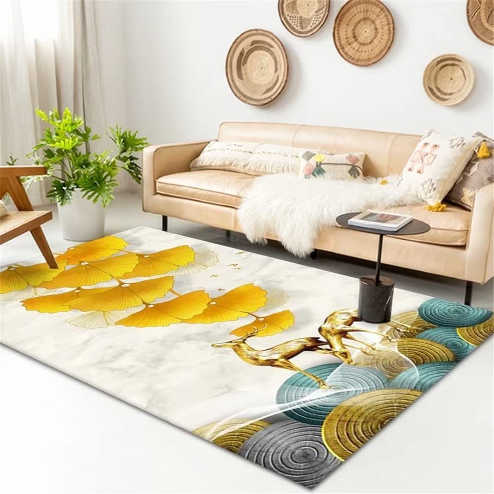 Tapis de chambre douillet et design feuilles jaunes pour un salon moderne