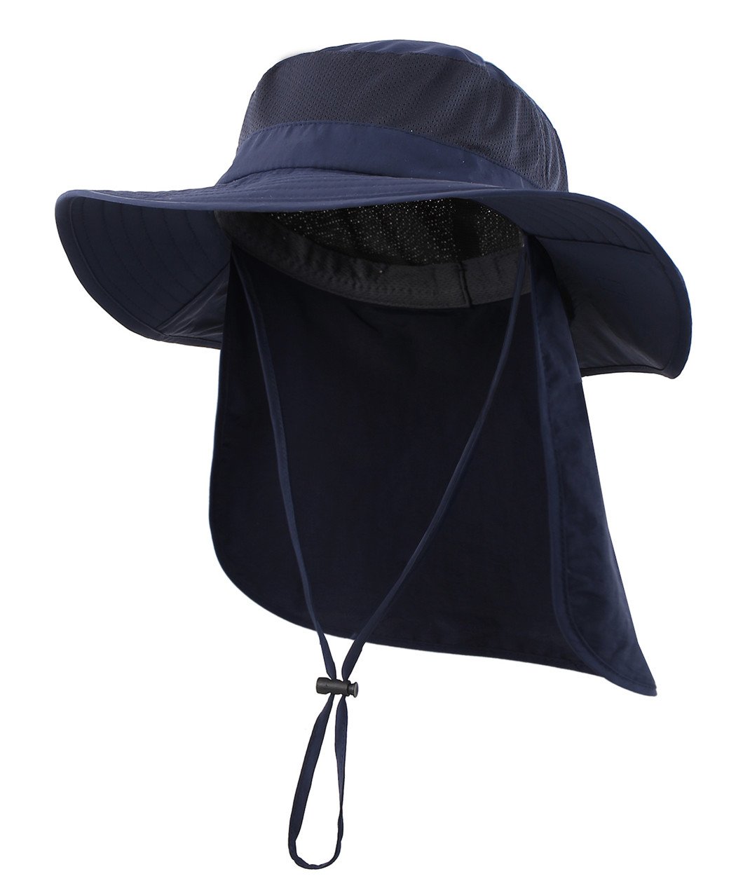 Magracy Unisex Outdoor Wide Brim Sun Hat with Neck Flap Mesh UPF50+ Safari Fishing Hat Navy Blue