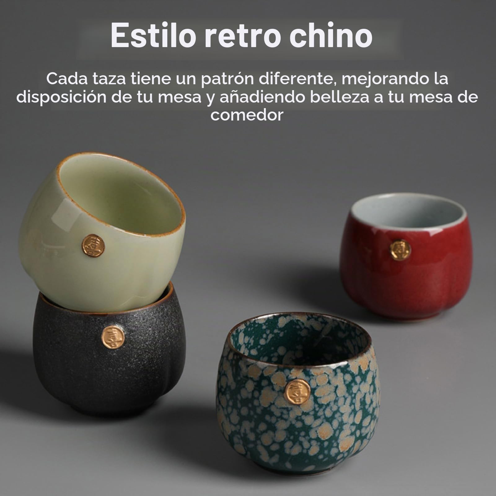 Tazas de Cerámica, Juego de 4 Tazas de Té de Cerámica de Diseño Japonés Tazas de Té de Cerámica Estilo Zen Tetera Artesanal Única China Tazas de Té con Caja de Regalo para Casa y, 7.7x6cm/3x2.4in