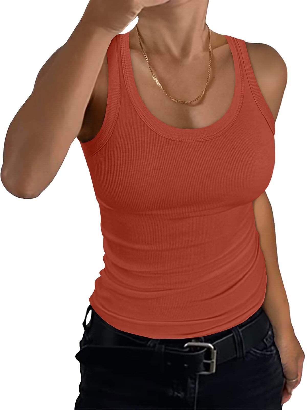 EADINVE Women's Scoop Neck Ribbed Tank Top Basic Sleeveless Racerback Tops Summer Trendy Slim Fit Shirts 2026