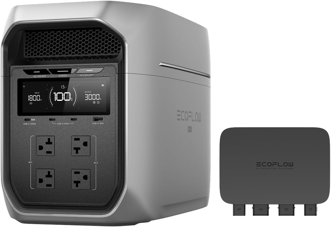 EF ECOFLOW DELTA 3 MAX Plus with 800W Alternator Charger, 3000W Max Output
