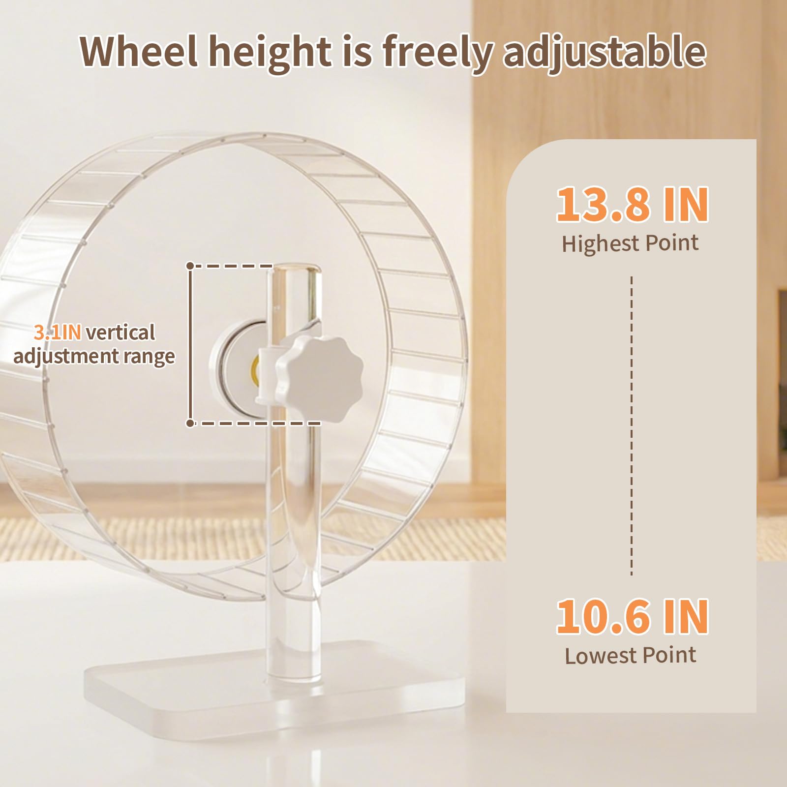 Roue silencieuse pour hamster de 27,9 cm - Grande roue transparente avec support réglable - Roue d'exercice silencieuse pour hamsters syriens, gerbilles, hérissons et petits animaux