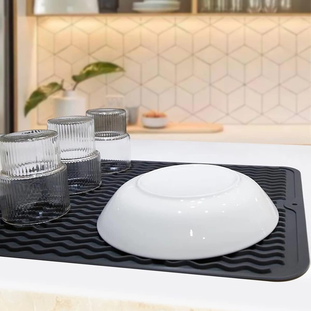 HBJWOV Foldable Silicone Dish Drying Mat for Kitchen Sink Protection Mat Table Dishes Drain Mat Home Proof Mat(D)