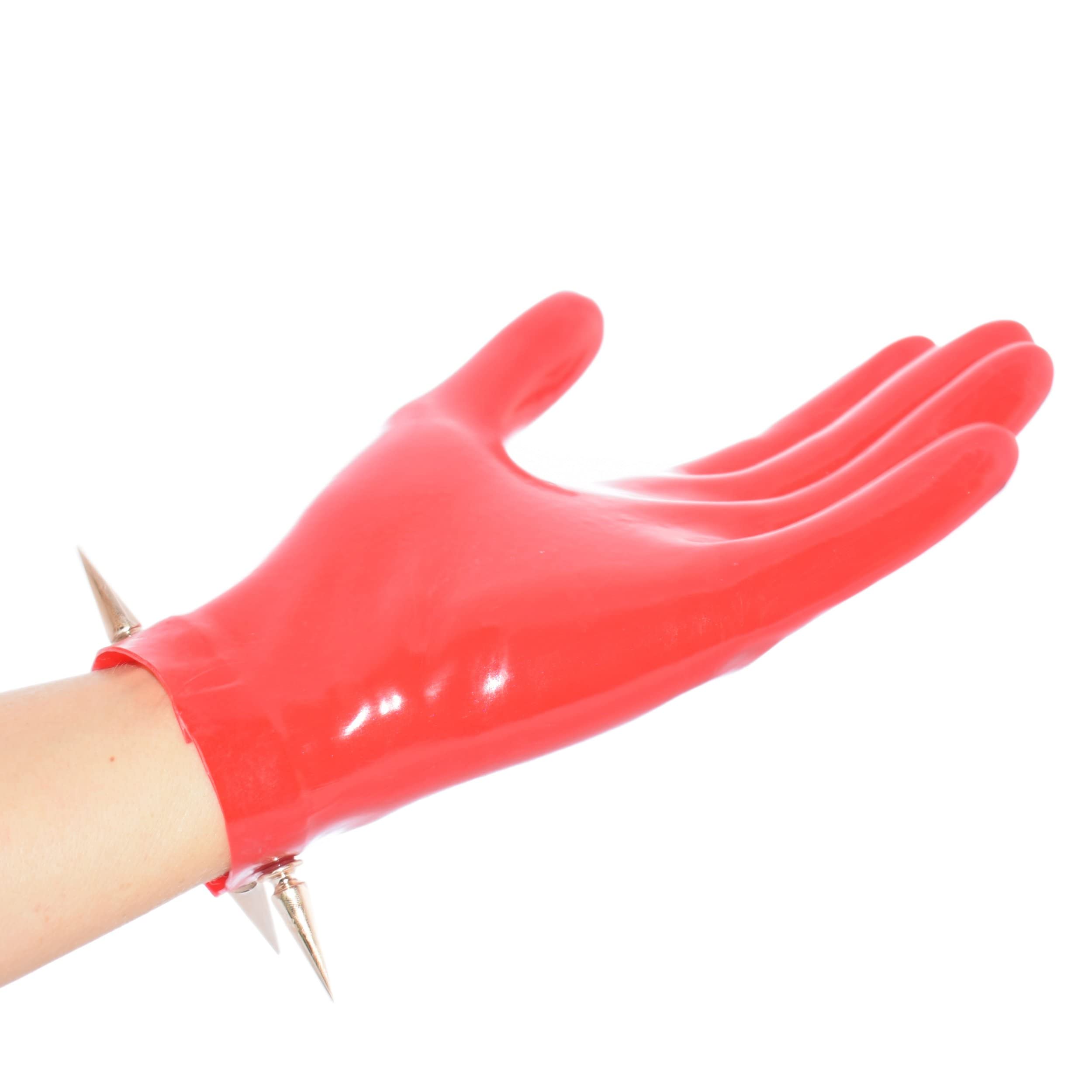 Rubberfashion Guantes de látex cortos - guantes de goma sexy con picos - guantes de látex cortos hasta la muñeca para damas y caballeros rojo 0,4mm XL