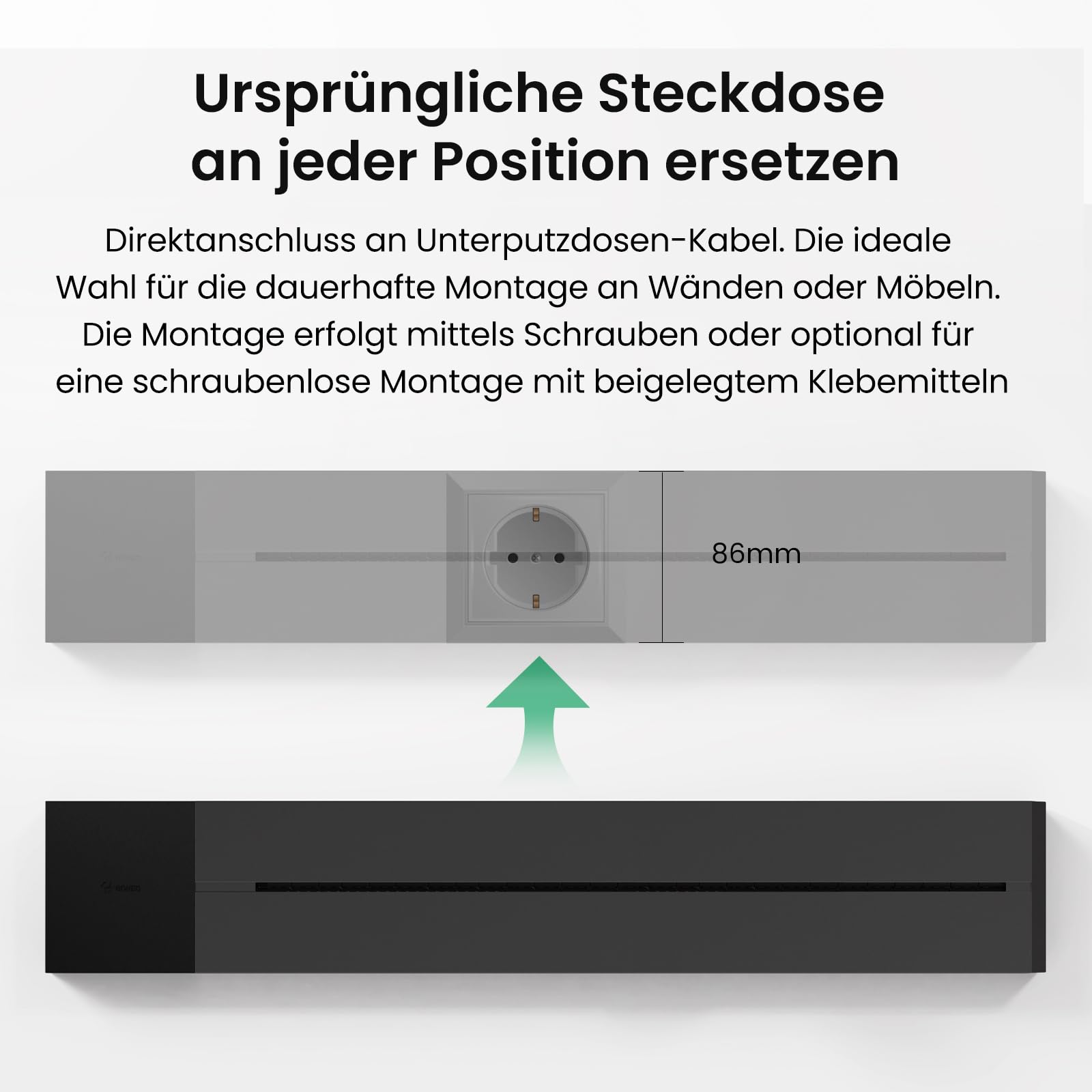 Goneo Mehrfachsteckdose Wandmontage, 50 cm Stromschiene mit 4 Steckdosen (umpositionierbar), Steckerleiste mit Schalter (pro Modul) und Kinderschutz, Montage ohne Stemmarbeiten, 7360 W für Küche