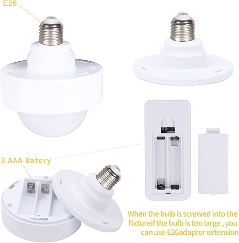Miniatura 6 de Jizmeyn Bombilla de base E26 con control remoto, paquete de 2 3 bombillas LED AAA alimentadas por batería, luz regulable de disco con temporizador