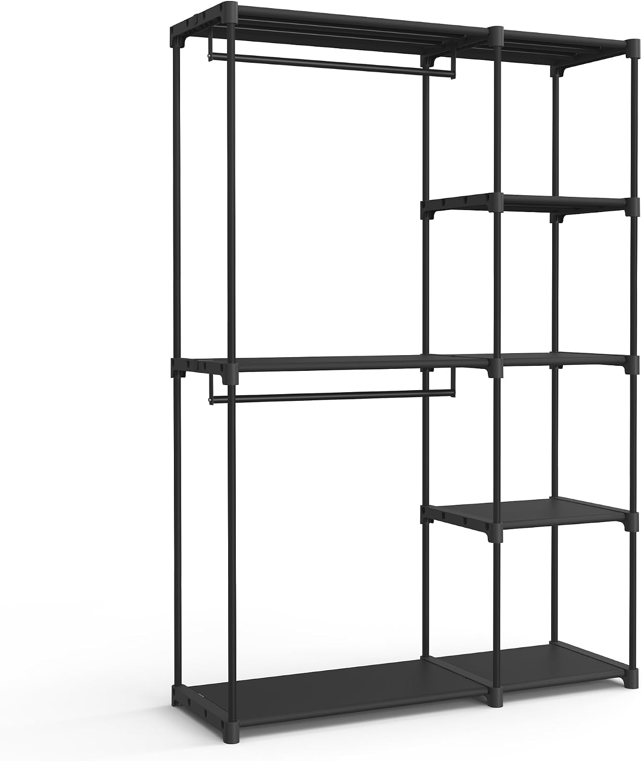 SONGMICS Otwarta szafa, szafa wolnostojąca, regał pionowy, wieszak na ubrania z wieszakami na ubrania, garderoba, sypialnia, 43 x 124 x 182 cm, czarny RYG026B02