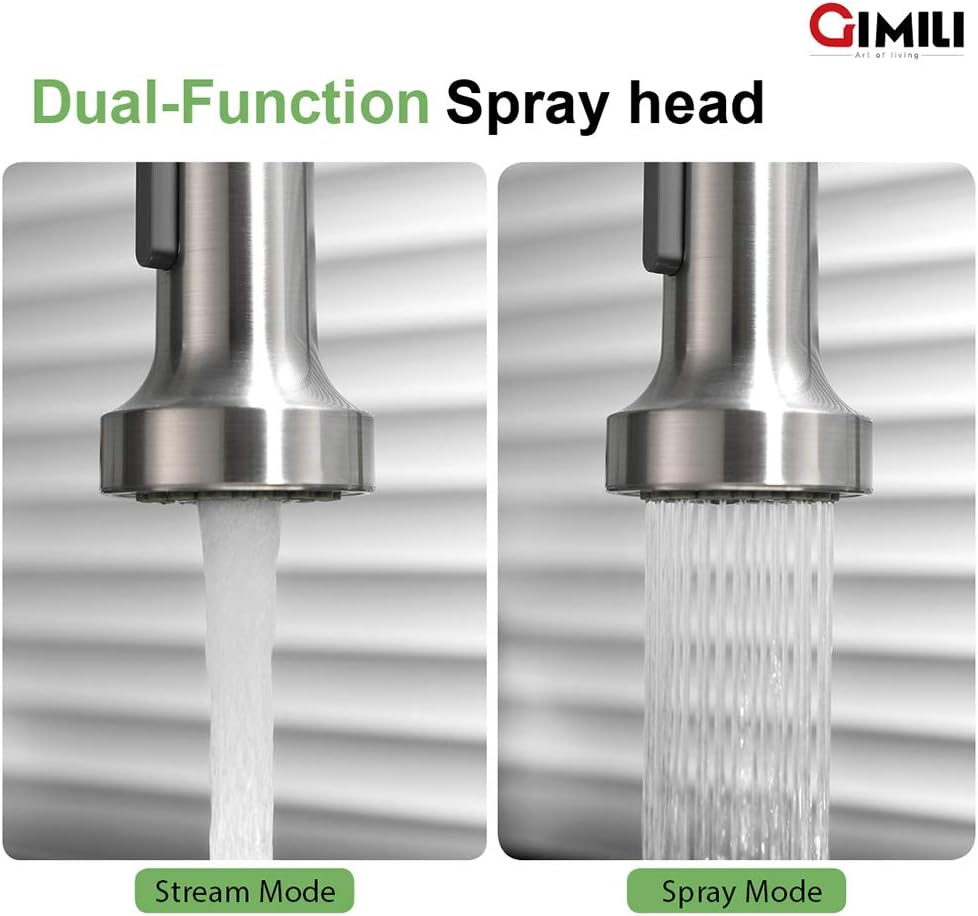 Super Deal Product GIMILI Kitchen Sink Faucet,Single Handle Kitchen Faucet with Pull Down Sprayer,Commercial Spring Faucet for Kitchen Sink with Deck Plate, Brushed Nickel